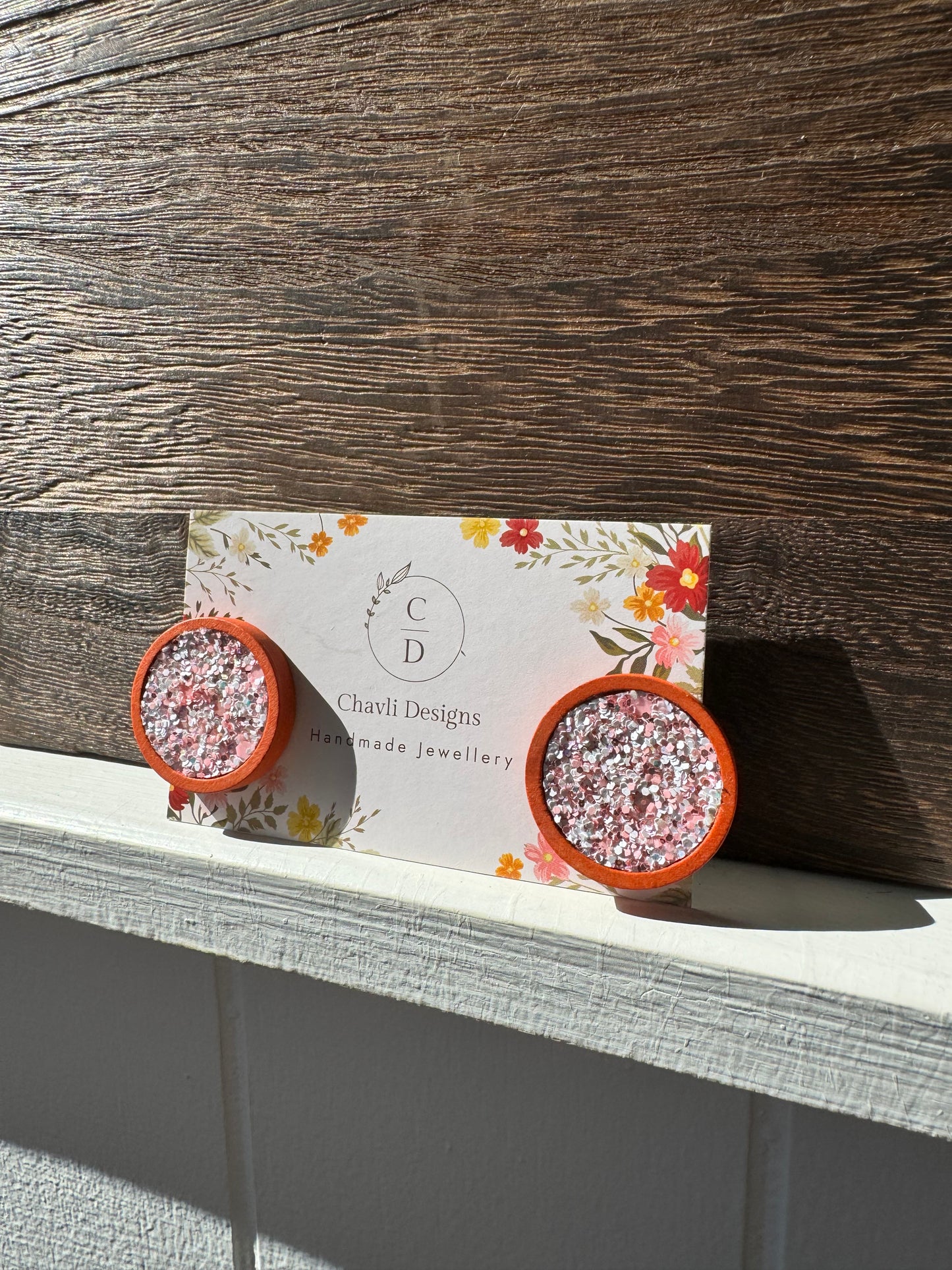 Pink Wooden Earrings