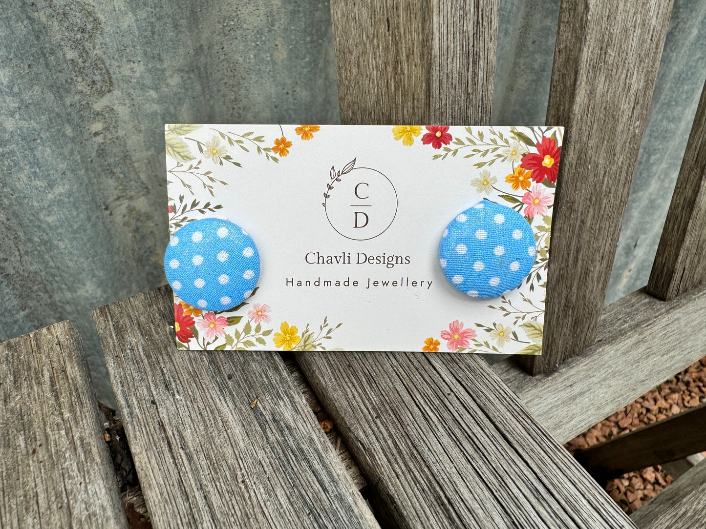 Fabric Blue Small Spot Earring