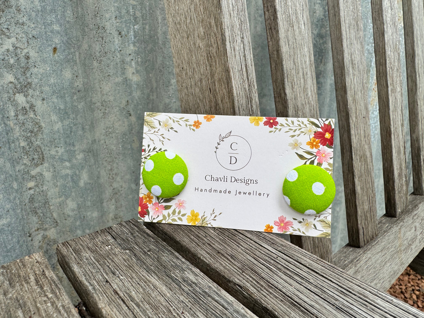 Fabric Large Dot Olive Green Earring