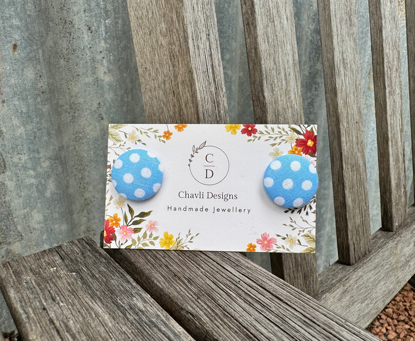 Fabric Blue Large Spot Earring