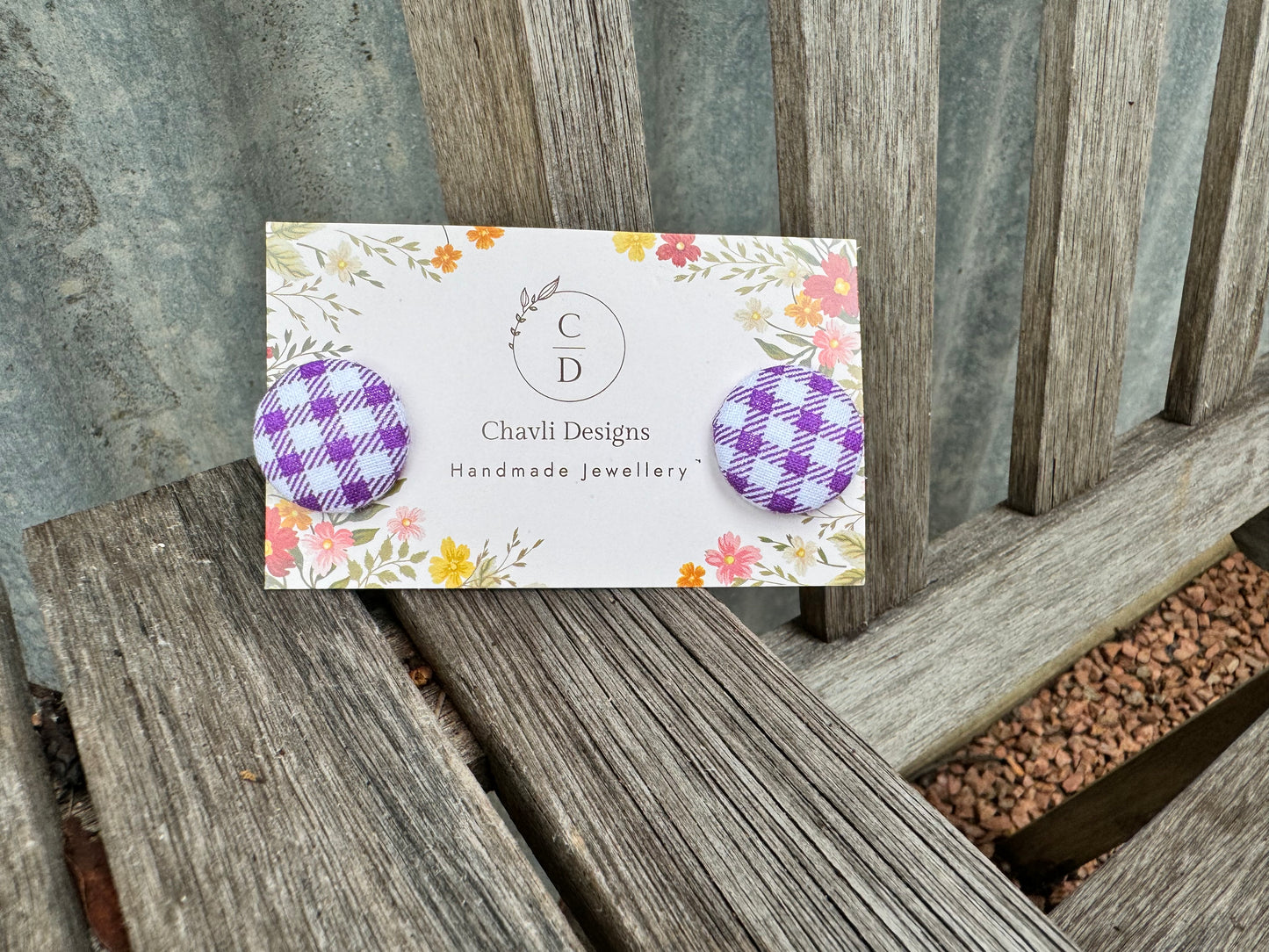 Fabric Purple Check Earring
