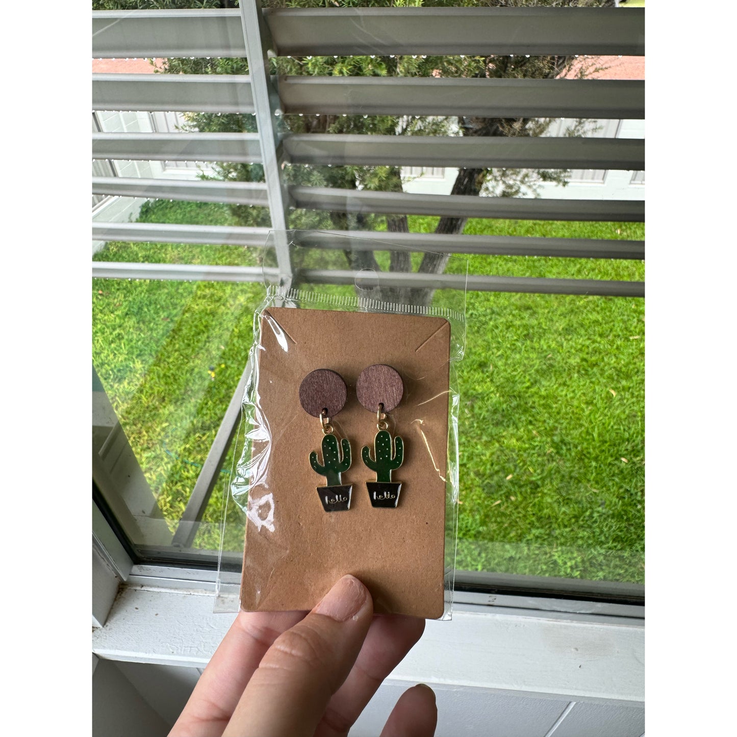 Wood with Cactus Dangle