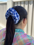 Blue lagoon check scrunchie