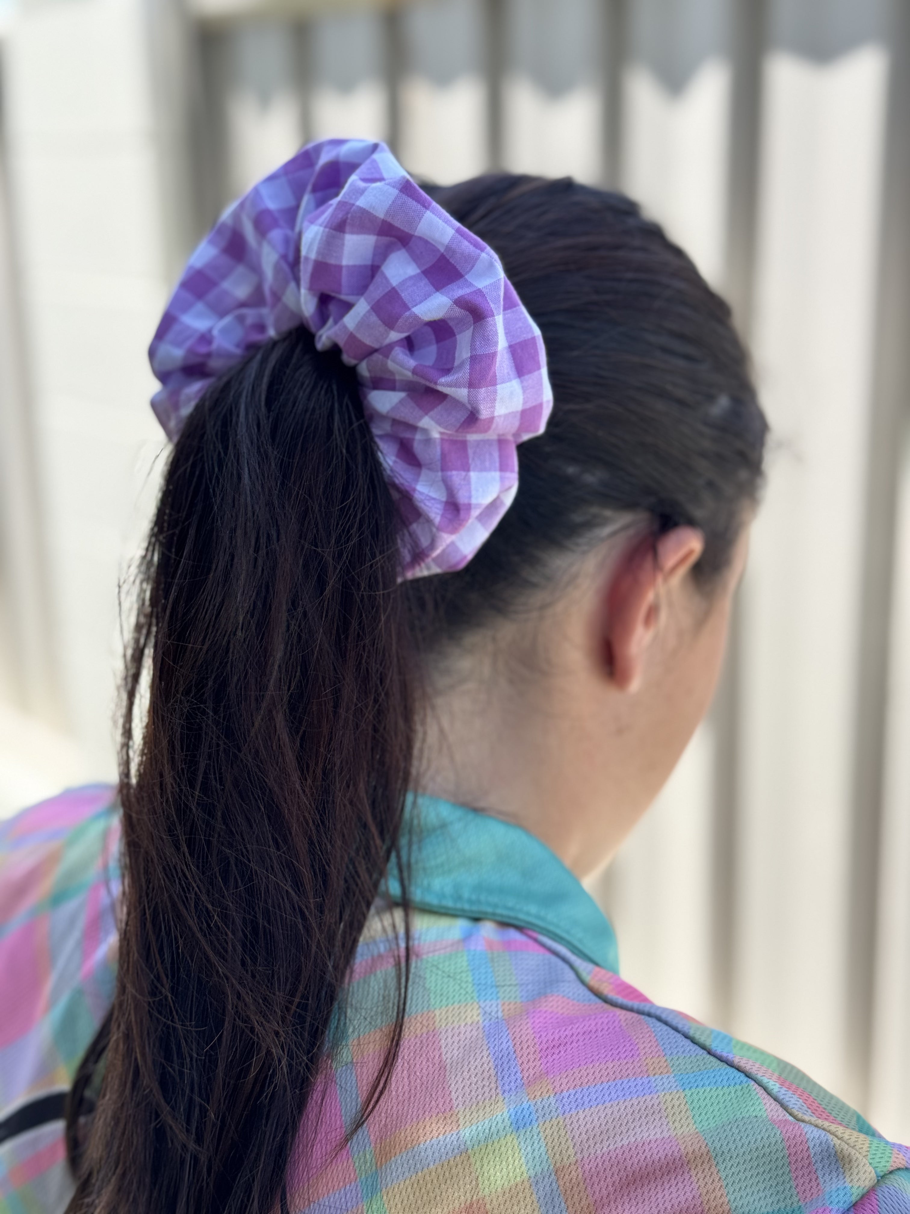 Purple Check Scrunchie