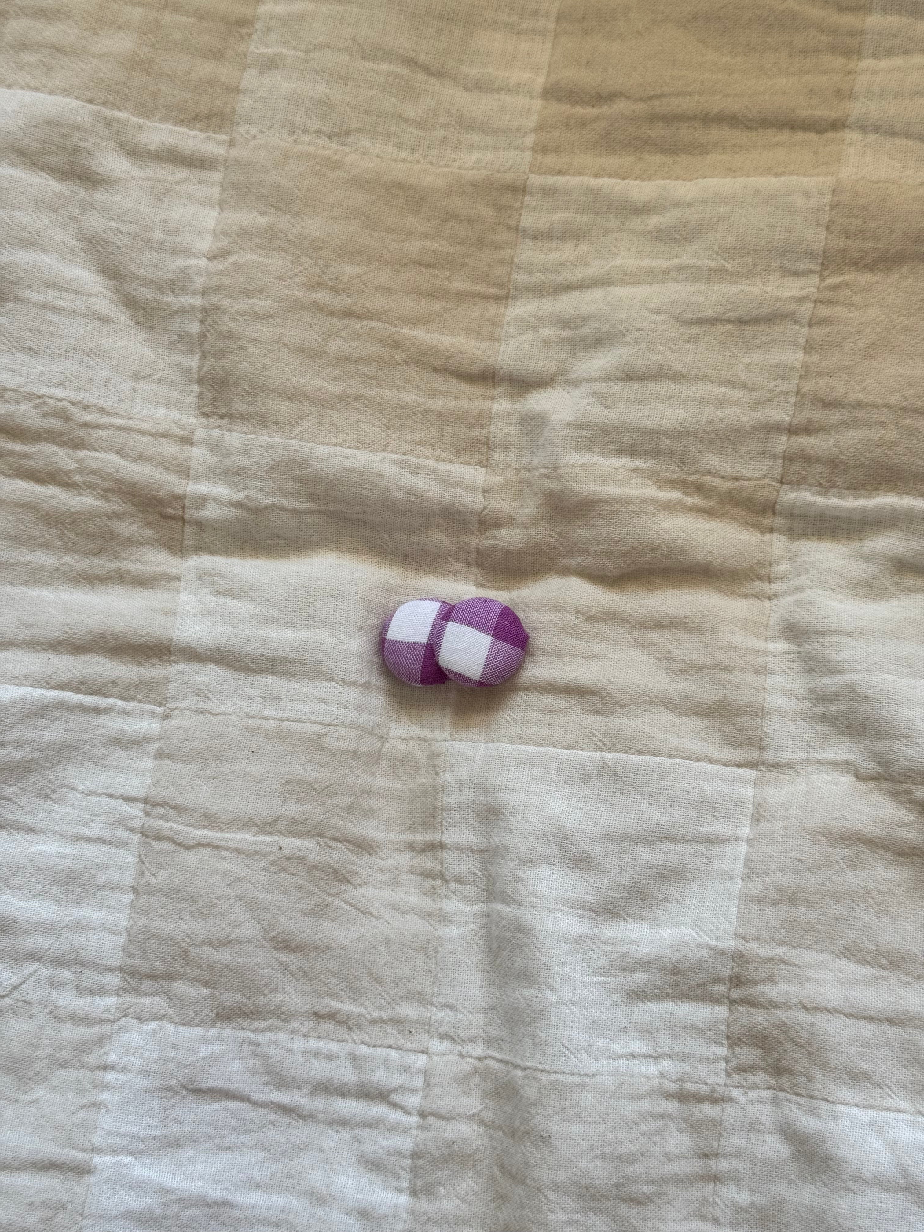 Purple Check Button Earring