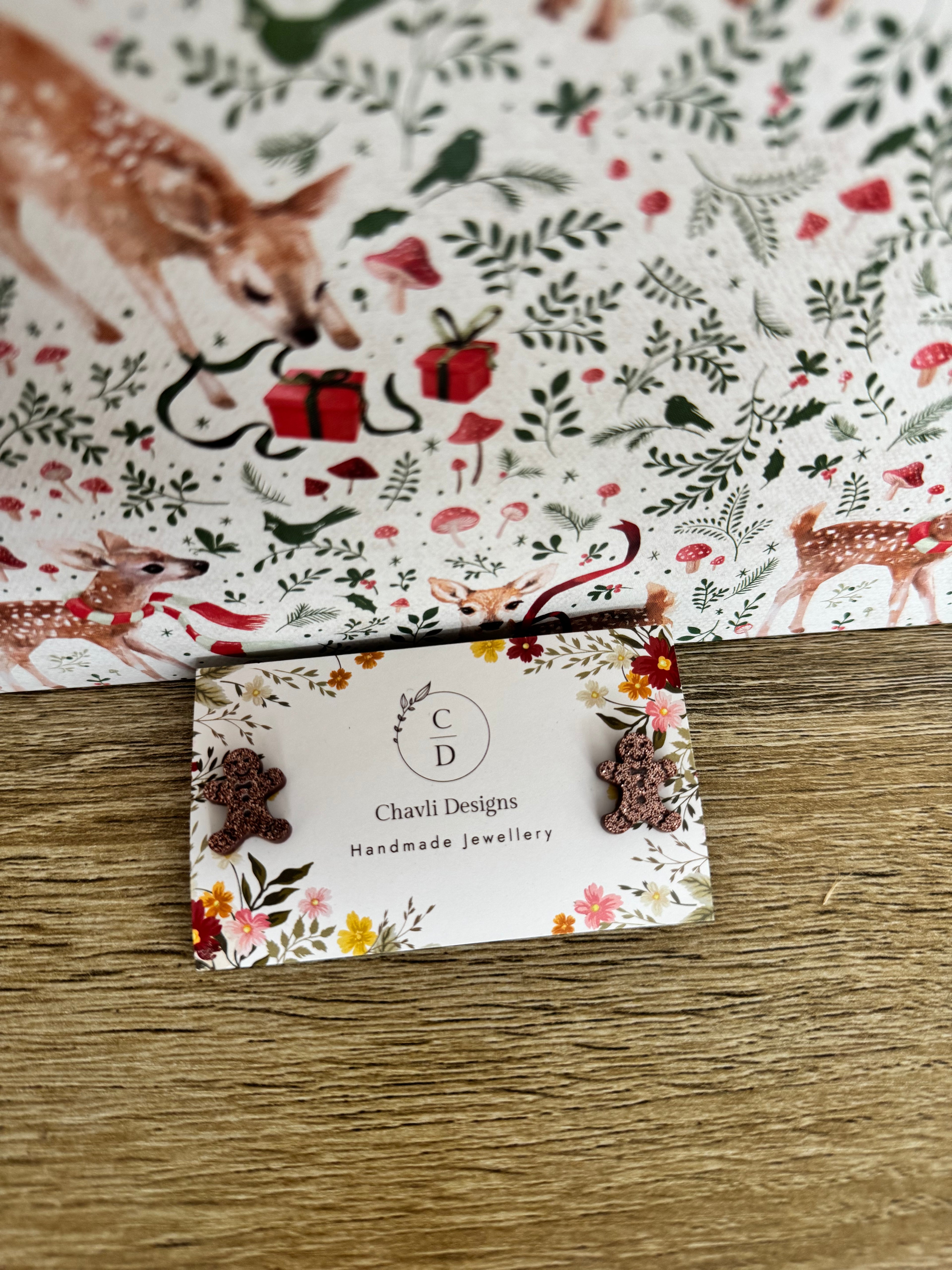 Copper Glitter Gingerbread Men Earrings