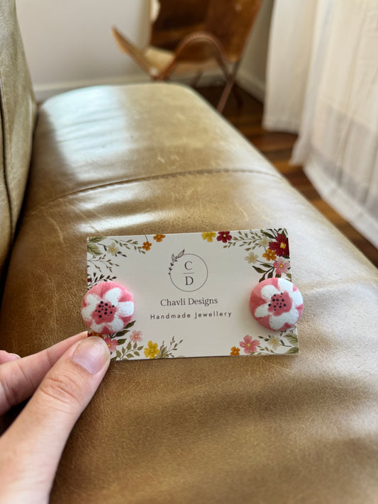 Fabric Pink Flower Earring