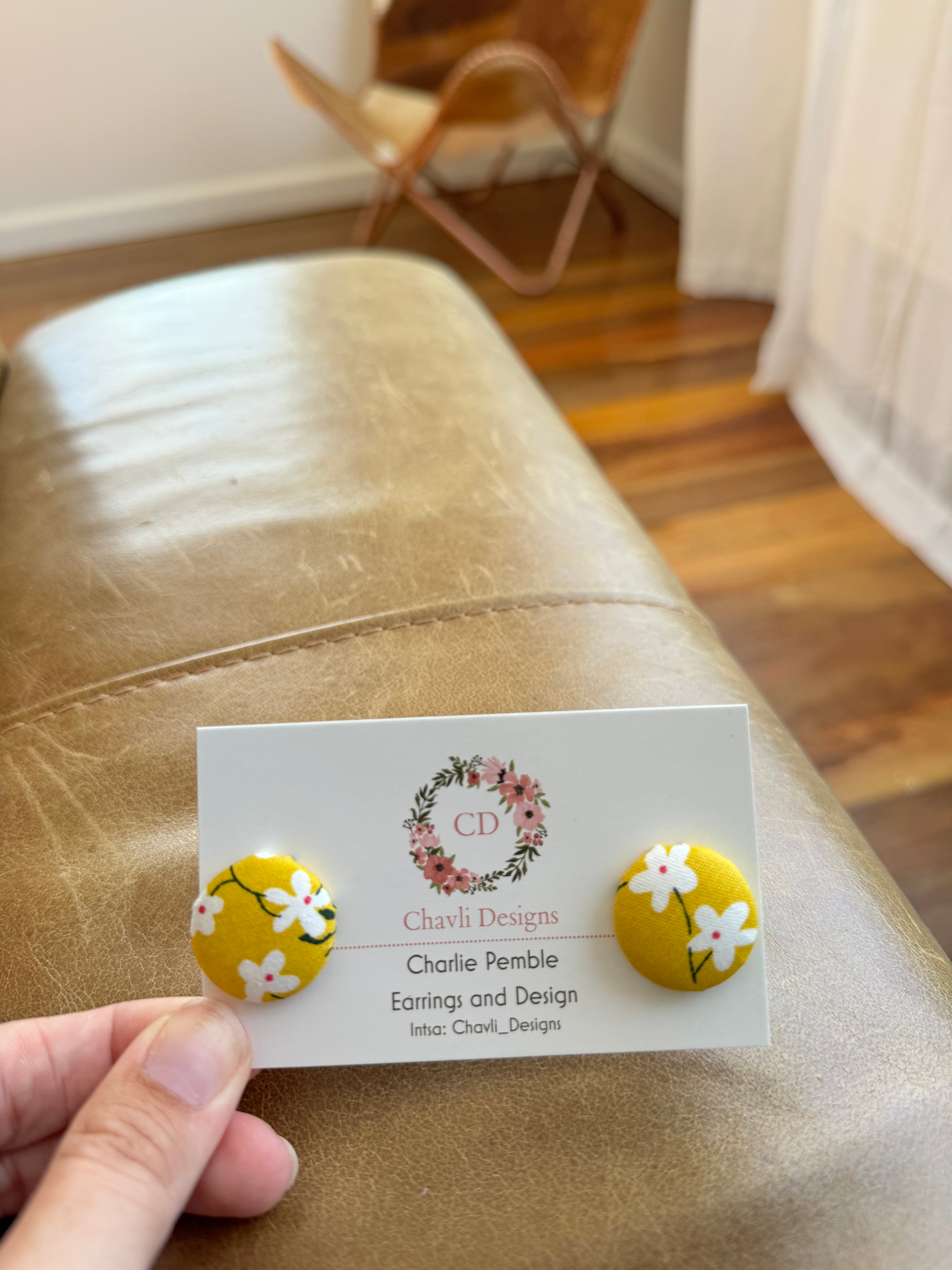 Fabric Big Yellow Flower Earring