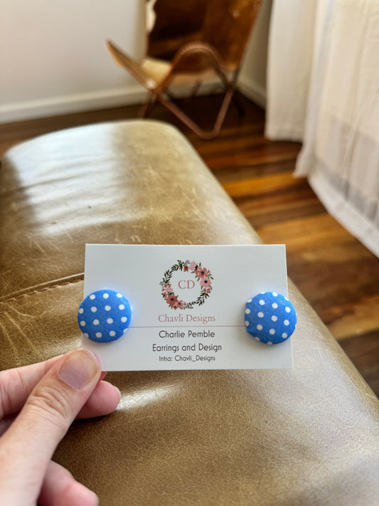 Fabric Ocean Blue Small Spot Earring
