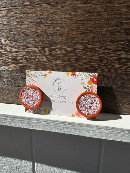 Pink Wooden Earrings