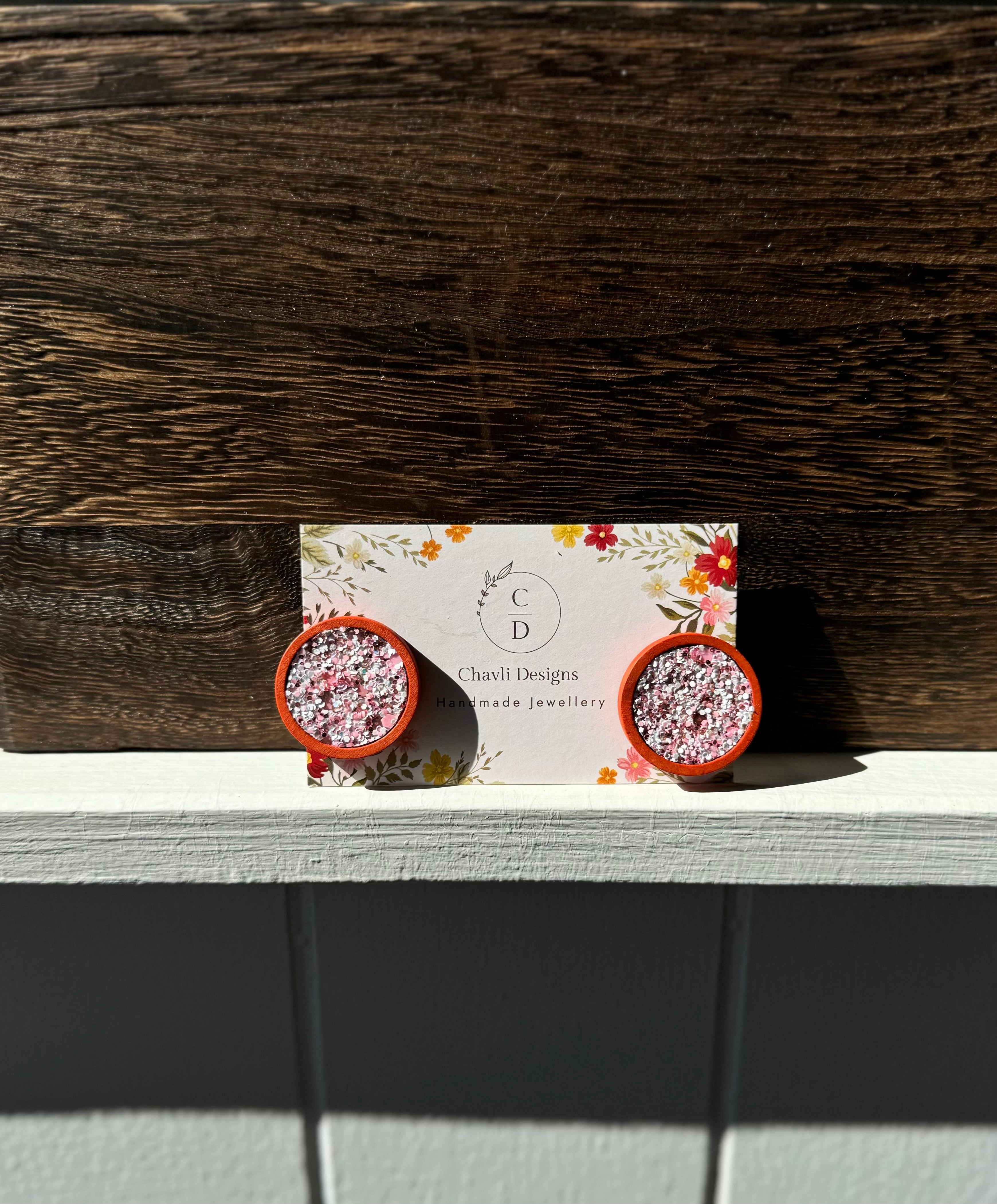 Pink Wooden Earrings