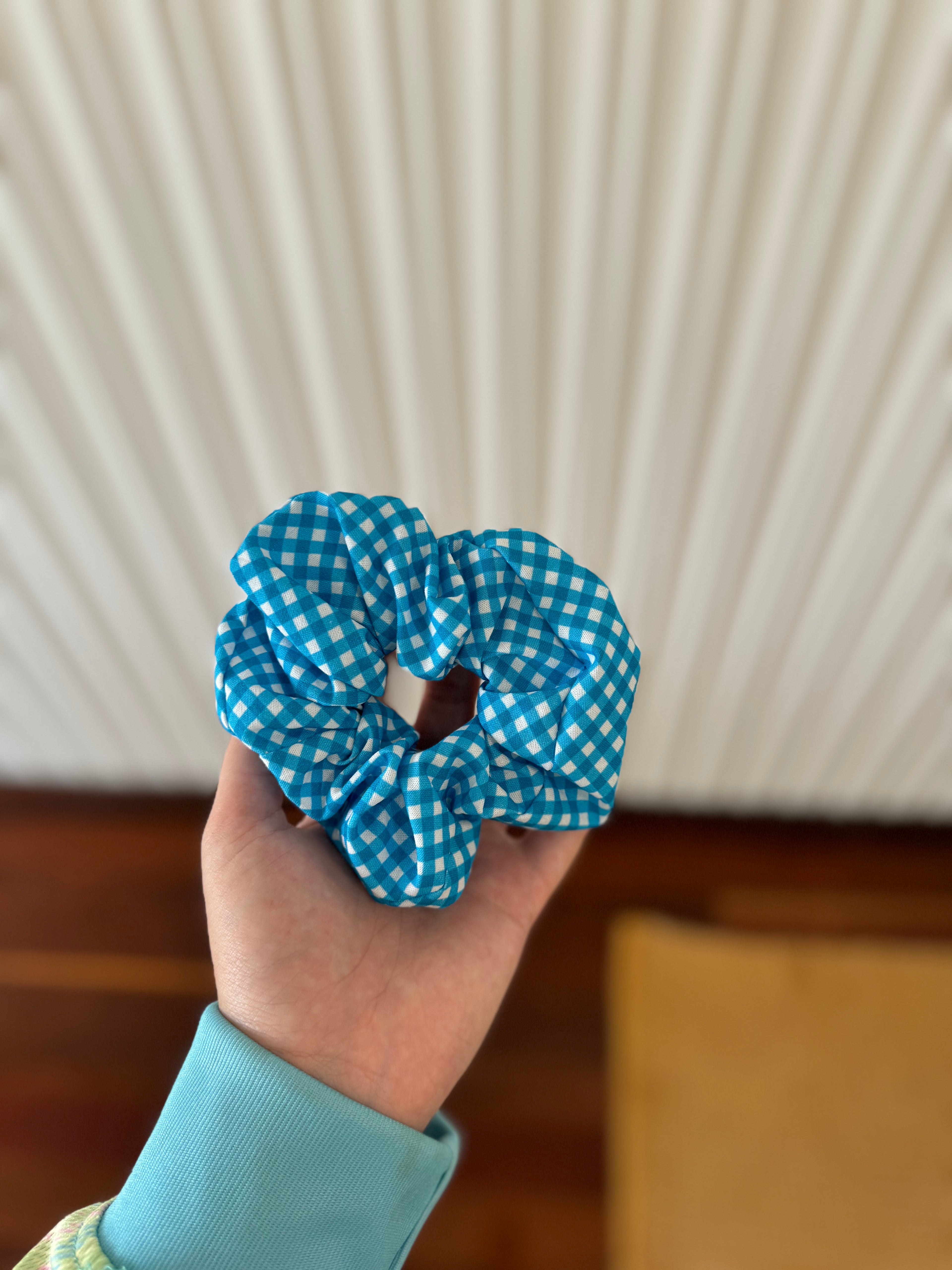 Light Blue Checkered Scrunchie