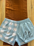 Footy Shorts - Blue Check with Blue Side
