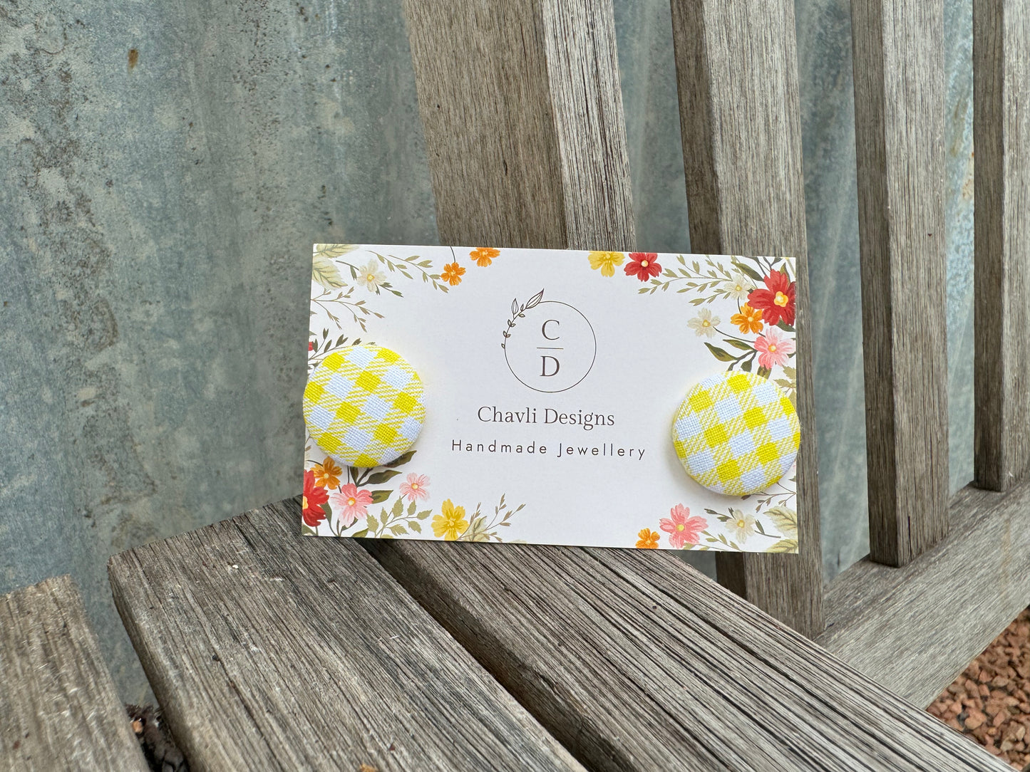 Fabric Yellow Check Earring
