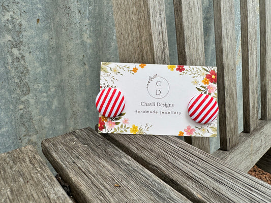 Fabric Red Stripe Earring