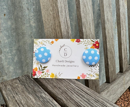 Fabric Blue Large Spot Earring