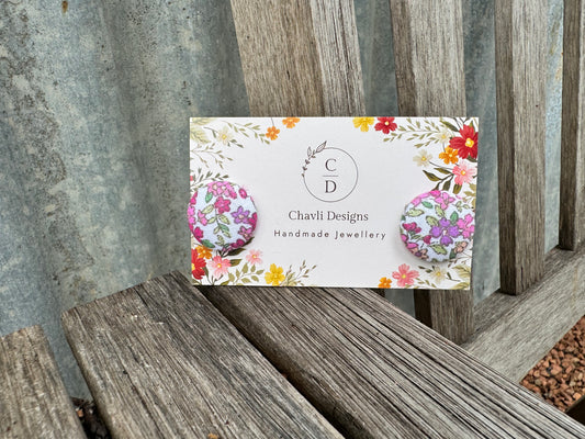 Fabric Pink & Purple Flower Earring