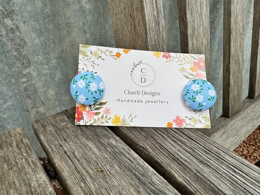 Fabric Blue Flower Earring