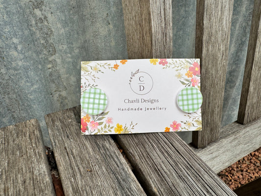 Green Gingham Circle Earrings