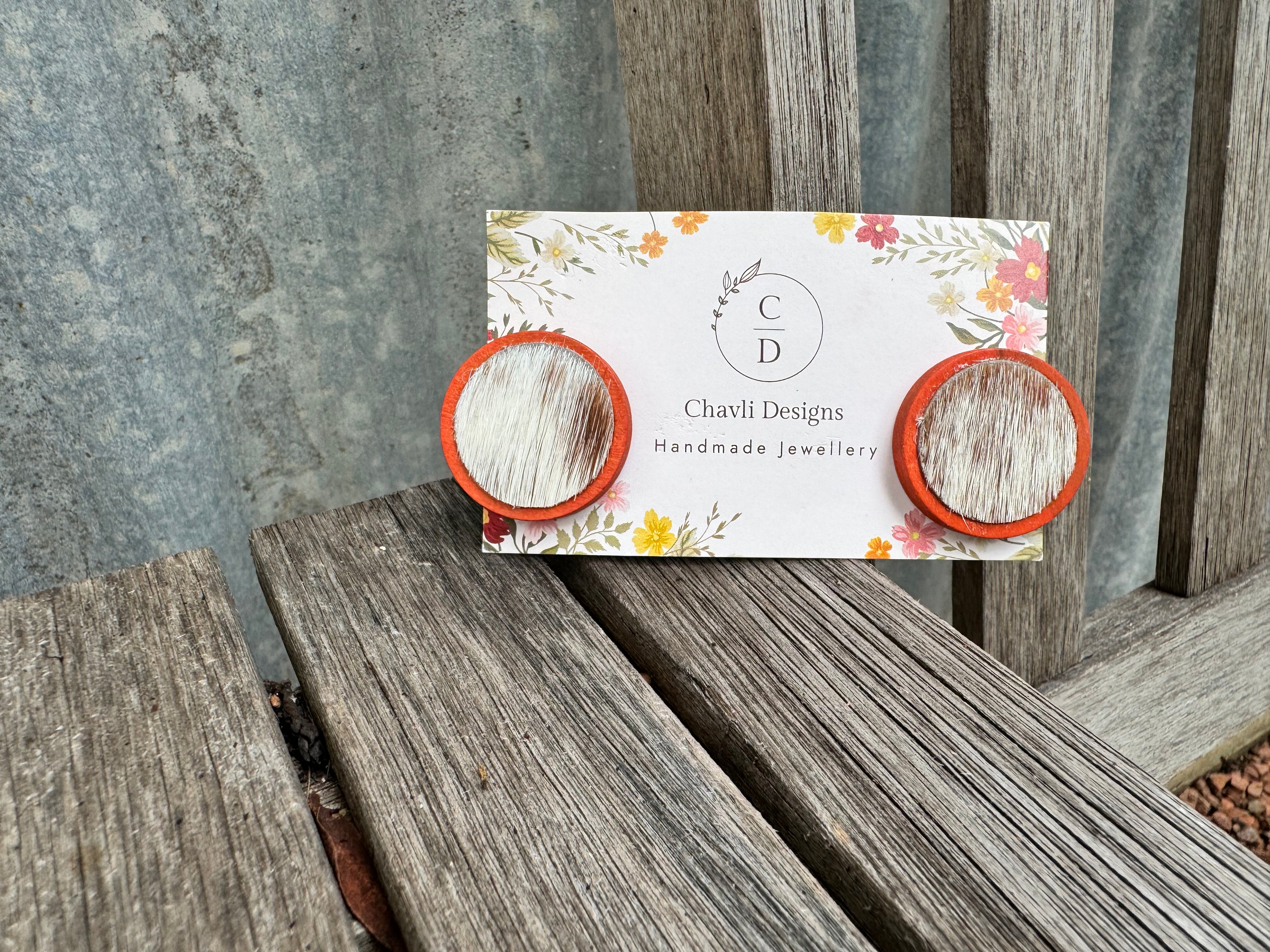 25mm Brown Cowhide Earrings