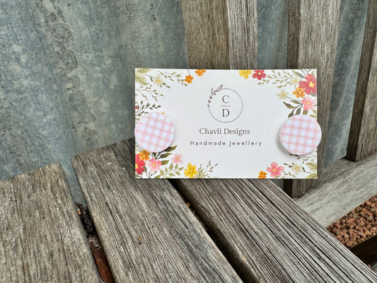 Pink Gingham Circle Earrings