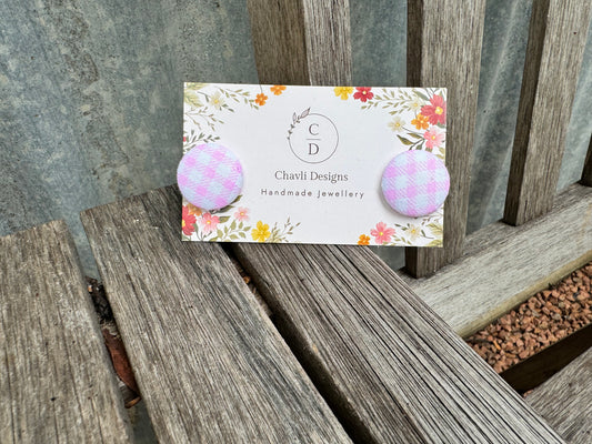 Fabric Baby Pink Check Earring