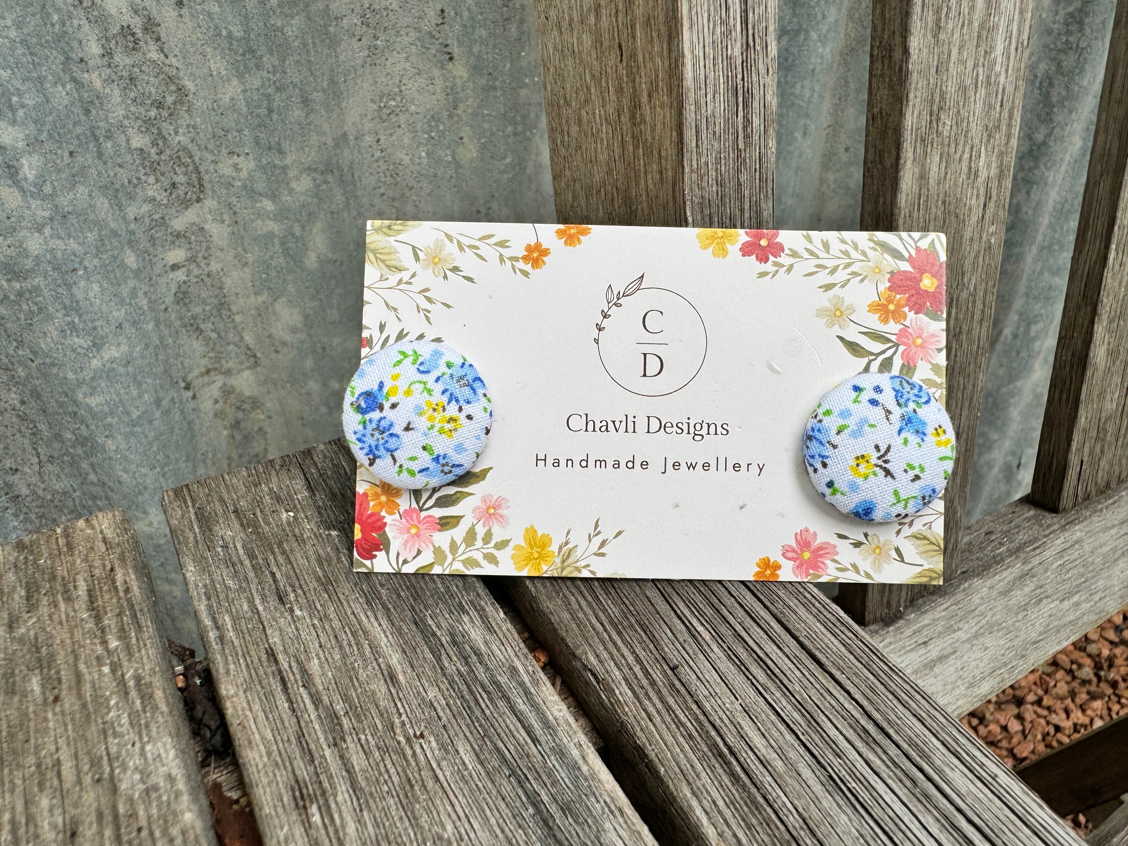 Fabric Blue & Yellow Flower Earring