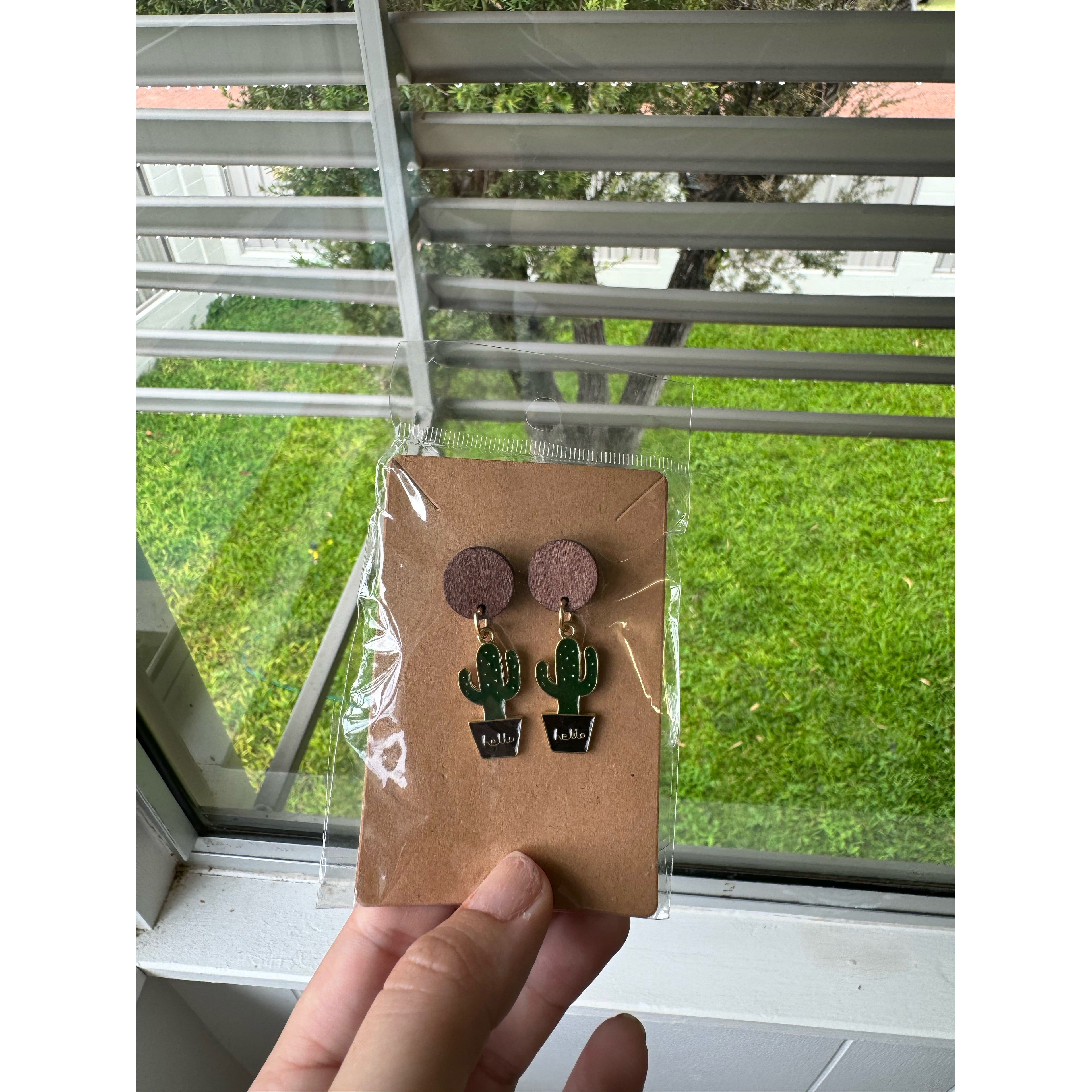 Wood with Cactus Dangle