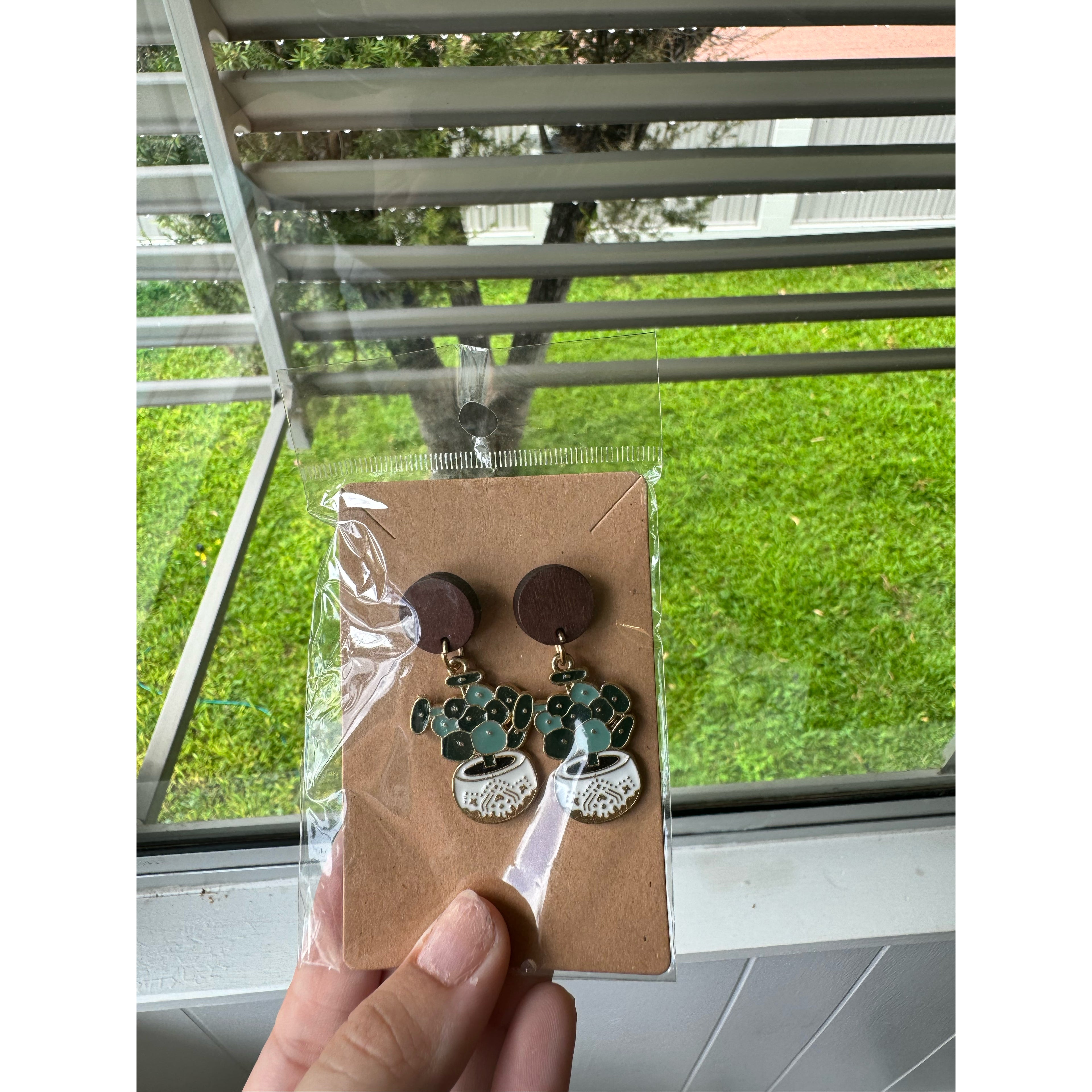 Wood with Plant in pot Dangle