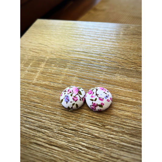 Fabric Pink & Blue Flower Earrings