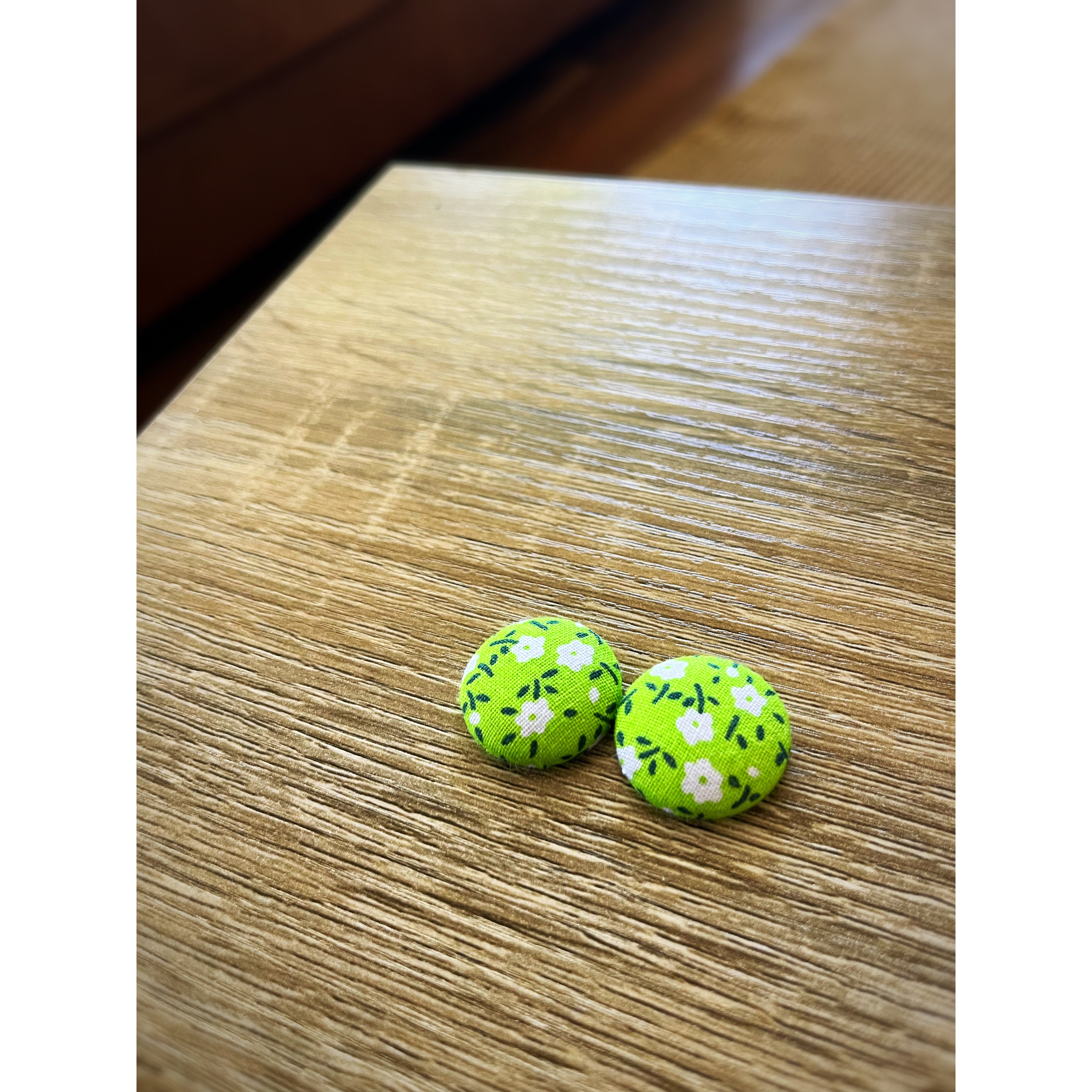 Fabric Green Flower Earring