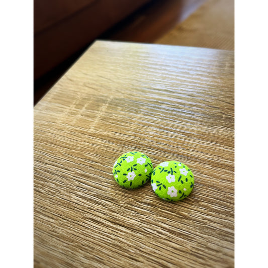 Fabric Green Flower Earring