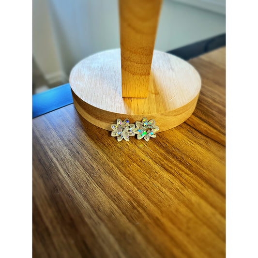 Holographic Silver Glitter Flower Earrings