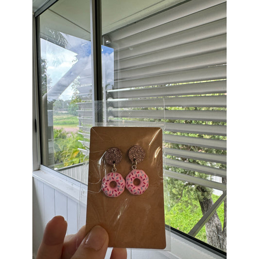 Pink Donut with Glitter Dangle