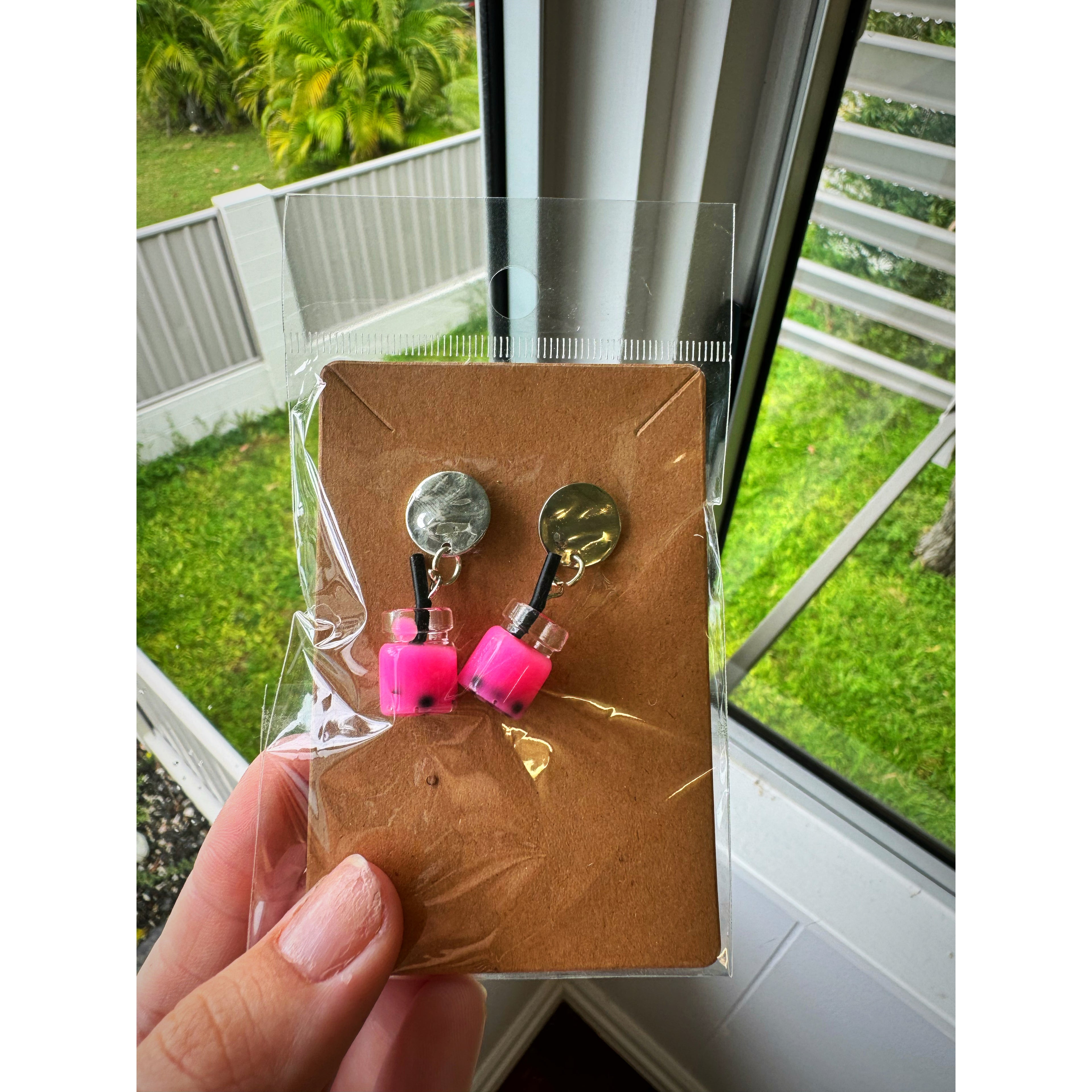 Silver with Bubble Tea in Pink Dangle